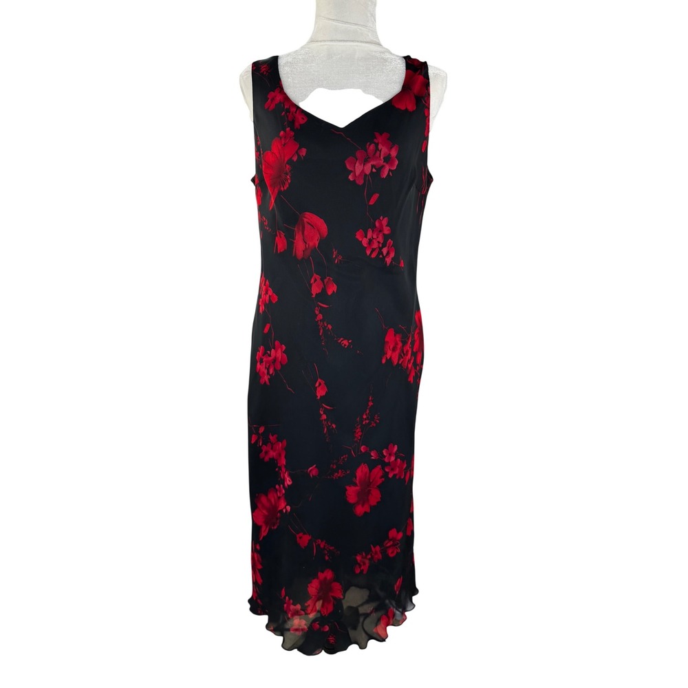 Meghan Matthews Womens Black Red Floral V-Neck Midi Dress Size 14 113355P